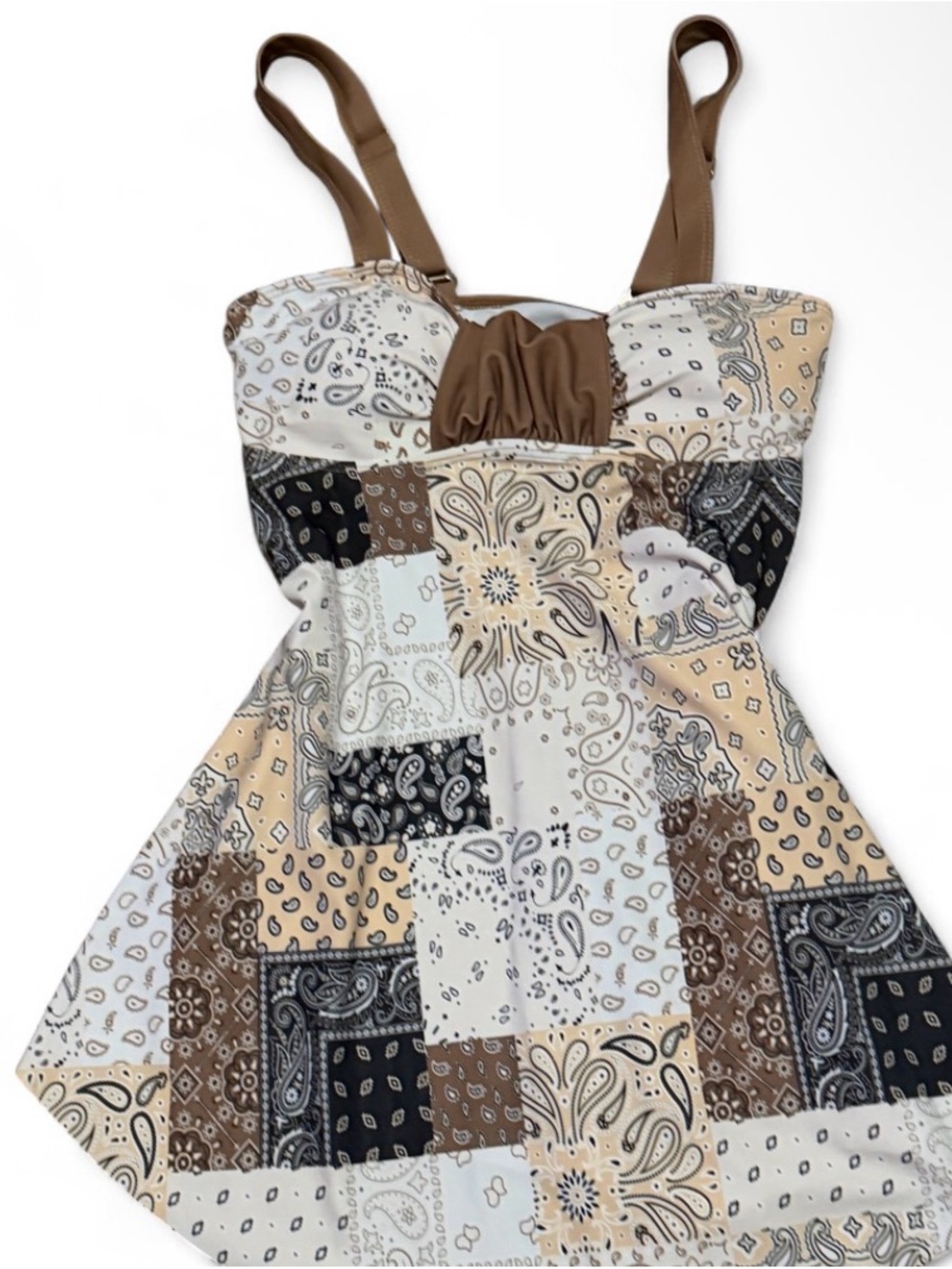 Earthy Paisley Patchwork Western Tankini Top